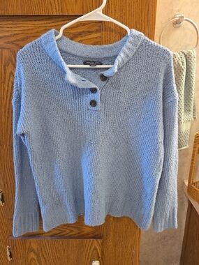 American Eagle Outfitters Light Blue Button-Front Knit Turtleneck Sweater